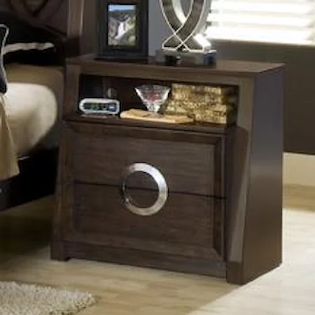 Contemporary 2 Drawer Nightstand with Chrome Handles